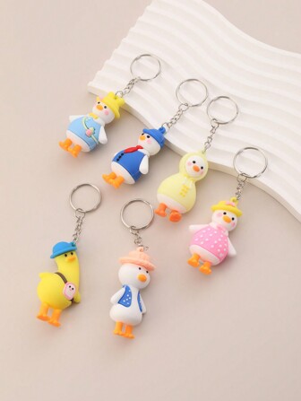 6pcs Cartoon Silicone Cute Duck Keychain Pendant Keyring, Suitable For Party Gifts, Holiday Supplies, Back To School Gifts Car Accessories Bag Charm Backpack For School Goth Y2k Christmas Bag Charms Car Accessories Teacher Friend Sister Gift Ideas