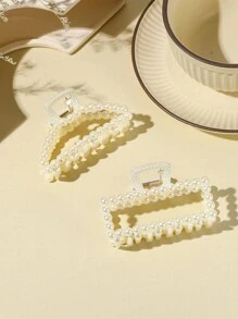 2-Piece Women's Faux Pearl Hair Claw Set, Fresh And Simple Pearl Clip, Medium-Sized Bath Dish Style Hair Clip, Casual, Simple And Cute Girl Hair Clip Accessory, No Damage To Hair, Suitable For Daily Hair Tying, New Year, Travel With Clothing, Hair Claw Hair Accessory Set,Valentine's Day Couples As A Gift Hair Accessories,Claw Clips,Hair Jaw Clip,Hair Clutch