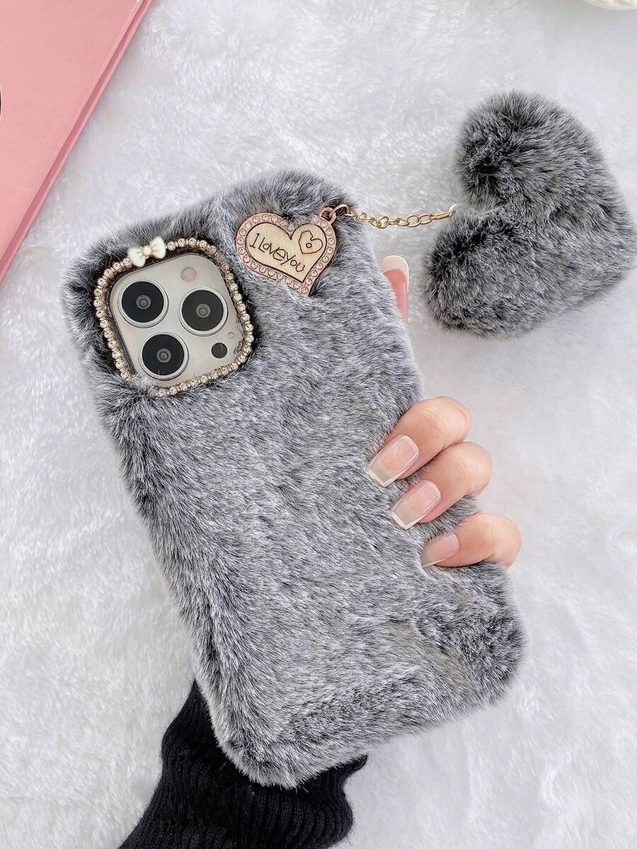 1 Vỏ điện thoại mặt dây chuyền trái tim sang trọng màu xám tương thích với iPhone - Xám - Xem 1