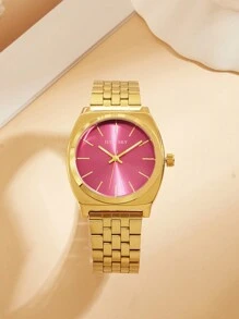 JULYSKY Une montre en acier inoxydable doré à la mode et simple avec un cadran rayé et un mouvement à quartz, convient comme cadeau de vacances