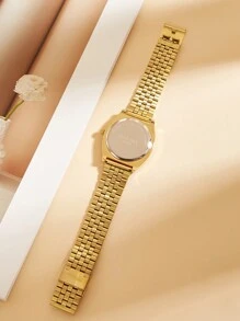JULYSKY Une montre en acier inoxydable doré à la mode et simple avec un cadran rayé et un mouvement à quartz, convient comme cadeau de vacances