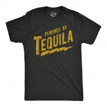 Mens Powered By Tequila T Shirt Funny Liquor Lovers Drinking Tee For Guys Mens Funny T Shirts Cool Vintage Fashion T-Shirt Gift Classic Menswear - Heather Black - View 1