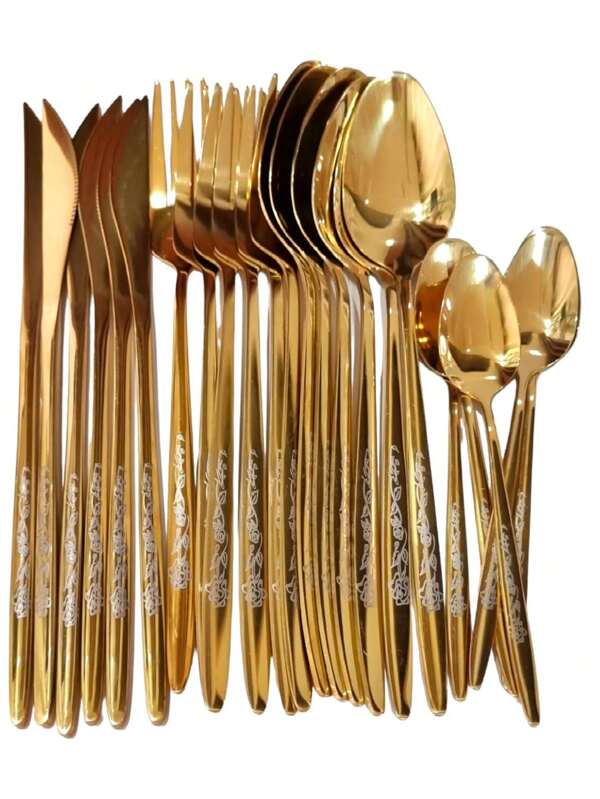 Faqueiro de Inox De Luxo Talheres de Cozinha Dourado Slim faca de Mesa Colher de Mesa Colher de Sobremesa Garfo de Mesa 24peças