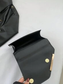 Mới Phong Cách Vintage Monogram Vuông Nhỏ Túi Đeo Ngang Có Dây Xích Và Nắp Cho Nữ Túi Đeo Vai Thời Trang - màu đen - Xem 5