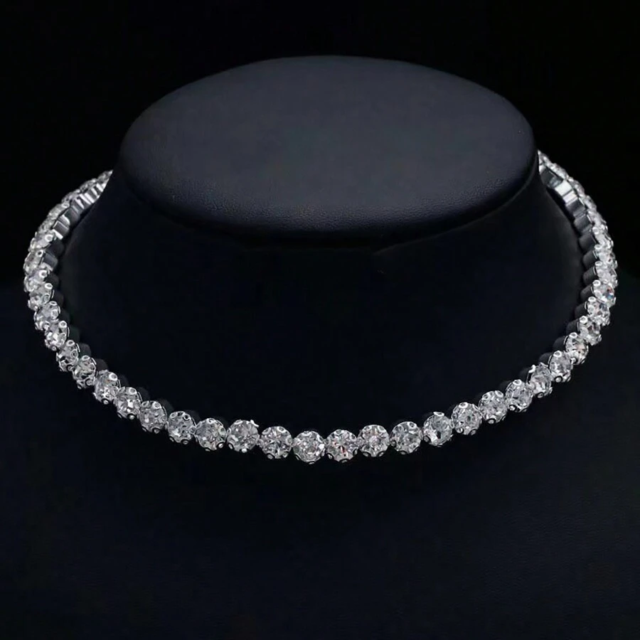 1pc Single Row Rhinestone Women Necklace - Single Row Full Diamond Collar - View 1