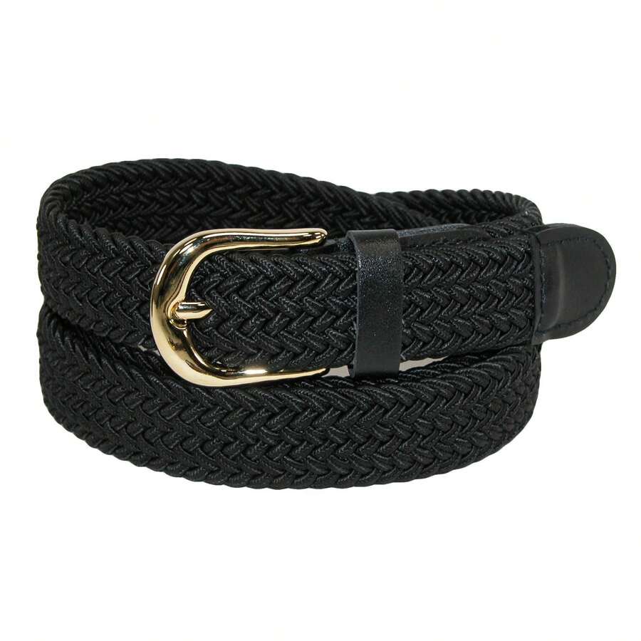 CTM Women's Elastic Braided Stretch Belt (Pack Of 2), Available In Beige, Black, Brown, Navy, Olive, Large, Medium, Small, Xlarge Elastic Stretch Belts - 黑色 - 查看 1