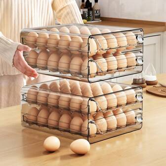 Refrigerator Egg Storage Box, Transparent Fresh Organizer, Multi-Layer Egg Tray Container, Stackable Eggs Holder For Fridge, For Easter
