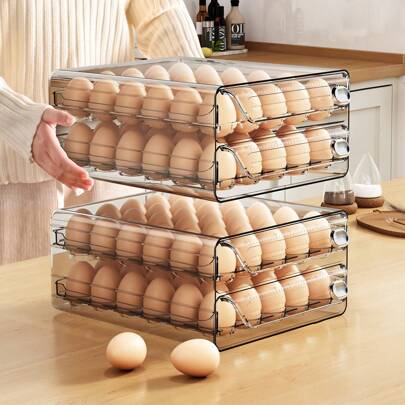 Refrigerator Egg Storage Box, Transparent Fresh Organizer, Multi-Layer Egg Tray Container, Stackable Eggs Holder For Fridge, For Easter
