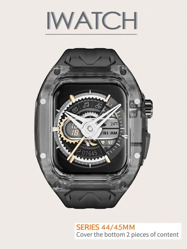 TPU Watch Band Compatible With Apple Watch 8 44mm 45mm 49mm, Transparent PC Modified Sports Fashion Business Banquet Mesh Watch Band, Compatible With S7/Apple Watch Series 5, Silicon Watch Strap For Ultra S8/9, Glacier Watch Band For Men And Women, Advanced Protective Cover Integrated With SE6