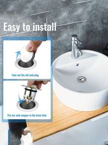 1Pc Universal Bathroom Sink Stopper, Wash Basin Sink Stopper 2-In-1 Sink Stopper & Strainer - Silver - View 5