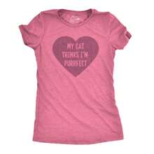Womens My Cat Thinks I'm Purrfect T Shirt Funny Kitty Valentine Tee Funny Womens T Shirts Cute Vintage Fashion Casual Ladies T-Shirt Gift - 石楠粉紅 - 查看 1