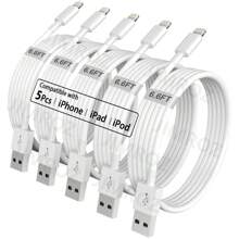 5pcs 6.6FT [Apple MFi Certified] USB A To Lightning Cable Fast Charging Compatible With IPhone/14/13/12/11 ProMax/ X/XS/XR/XS/7 8 6 IPad Mini - White - View 2