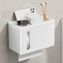 1pc Bathroom Tissue Storage Box Punch-Free Toilet Paper Holder Wall Mounted Tissue Container Waterproof Bathroom Tissue Storage Rack Bathroom Accessories Bathroom Storage And Organization - Multicolor - View 5