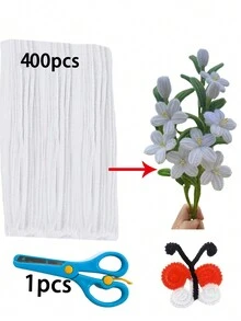 401 件 DIY 工艺套件、400 件白色管道清洁器工艺品、0.6 厘米 * 30 厘米加厚柔软雪尼尔茎用品、1 把剪刀（颜色随机）、毛绒线、雪尼尔茎扭棒 DIY 艺术工艺品项目、创意家居装饰用品花束用品叶茎手工艺品、礼品、母亲节、家居手工装饰品、灵活的 DIY 艺术和创意手工艺项目装饰、可用作毕业礼物、节日 DIY 工艺用品、DIY 艺术装饰创意工艺品、节日手工 DIY 工艺品制作用品、6 毫米 X12 英寸 - 白色 - 查看 13