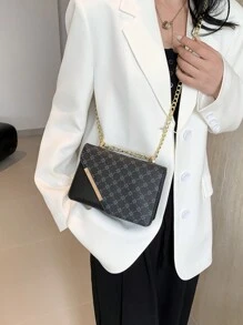 Mới Phong Cách Vintage Monogram Vuông Nhỏ Túi Đeo Ngang Có Dây Xích Và Nắp Cho Nữ Túi Đeo Vai Thời Trang - màu đen - Xem 1