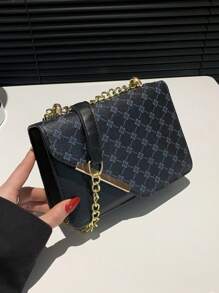 Mới Phong Cách Vintage Monogram Vuông Nhỏ Túi Đeo Ngang Có Dây Xích Và Nắp Cho Nữ Túi Đeo Vai Thời Trang - màu đen - Xem 11