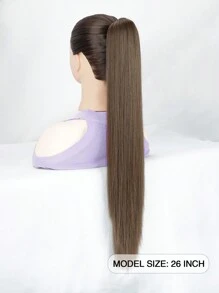 26 Inch 150g/Pack Synthetic Straight Hair Extension Piece With Claw Clip, High Heat Resistant Fiber Ponytail, For Women (Dark Brown) - Dark Brown - View 8