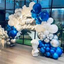 127pcs Royal Blue Silver White Balloons Garland Arch Kit,18 10 5 Inch Different Sizes Pack Party Latex Balloons For Valentine's Day Birthday Holiday Party Decorations,Christmas