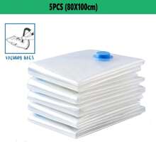 5 pièces Sac de compression sous vide [Pompe non incluse] Pour vêtements, couettes, rangement dans les armoires - Économise 80% de l'espace, sac de rangement pour le voyage (4 tailles disponibles) Décorations, Décor de fête, Décor de chambre, Organisateur, Rangement à la maison, T-shirt blanc femme, Pantalon noir femme, Vêtements d'hiver pour femme, Robe