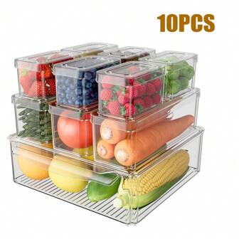 10 Peças/Conjunto Recipientes de Armazenamento de Cozinha (Vendidos Separadamente), Recipientes de Organização de Geladeira para Cereais e Grãos de Plástico Transparente PET, Presente de Natal