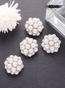 4pcs / Conjunto de 3D pérola floral em metal com botão de design de forma de meia bola, acessório versátil para casacos, cardigans, jaquetas, costura, embrulho de presentes, artesanato, arranjos florais, sapatos, chapéus DIY femininos.