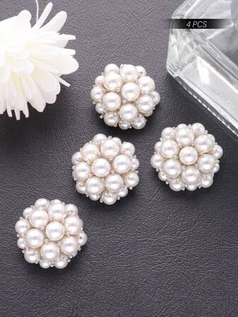 4pcs/Set Half Ball Shaped 3D Pearl Flower Design Metal Button, Versatile Accessory For Women Coats, Cardigans, Jackets, Sewing, Gift Wrapping, Handcrafts, Floral Arrangements, Shoes, Hats DIY