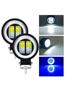 Faros LED delanteros redondos de lupa ojo de angel DRL luces antiniebla 20W para coche moto 2 Uds - Azul - Ver 3