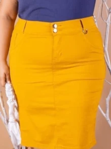 Plus Size Skirts - 黃色 - 查看 2