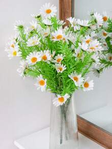 1 pieza Flor de Margarita blanca de estilo moderno y conciso de 38 cm de material plástico y tela simulada con cinco manijas, adecuada para decoración de bodas/fiestas en el hogar, y utilizada como accesorio de fotografía - Blanco - Ver 7