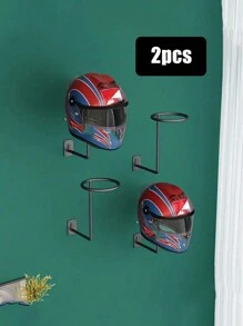 2 piezas de gancho de soporte para casco de motocicleta, perchero, soporte de visualizacion de pared de metal multifuncional montado para cascos, abrigos, sombreros, casco de bicicleta, accesorios de motocicleta - Negro - Ver 1