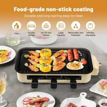 SUSTEAS Indoor Grill Electric Smokeless, Indoor Grills For Kitchen With Non-Stick Cooking Removable Plate, Portable Korean BBQ Grill With Removable Temperature Control, Dishwasher Safe, 1500W