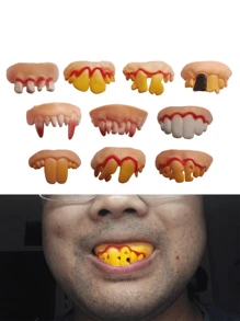 Dientes Falsos de Broma de Halloween, Colmillos de Vampiro con Dientes de Conejo, Dientes Frontales de Zombi, Polímero Blando para Bromas Divertidas y Travesuras - Multicolor - Ver 7