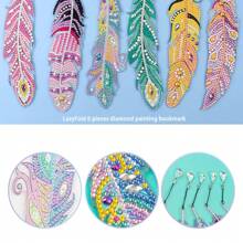 Set de 6 Marcadores de páginas de pintura de diamantes, Marruecos de Plumas DIY con Colgante de Cristal, adecuado para hogar, oficina y escuela, Pintura de 5D Diamond, ideal para principiantes, artesanías de Navidad.