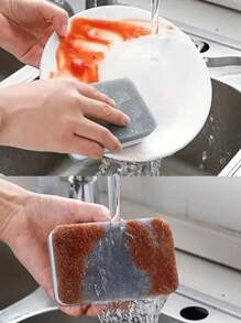 1/5/10/12/24 Pcs Double-Sided Cleaning Sponge, Simple Plastic Dish Cleaning Sponge For Kitchen - Multicolor - View 4