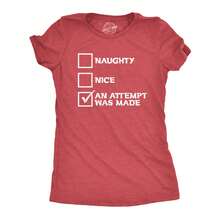 Womens Naughty Nice An Attempt Was Made T Shirt Funny Christmas Santa's List Novelty Tee Funny Womens T Shirts Cute Vintage Fashion Casual Ladies T-Shirt Gift - Heather Red - View 1