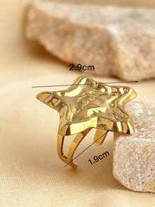 1pc Fashionable French Star Ring, Stainless Steel Plated With 18K Gold, Yellow Starfish Open-Ended Ring, Adjustable Size, Versatile Ring For Women, Suitable For Mother Day, Halloween, Gift