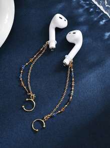 2PCS Earphone Anti-Lost Chain,Anti-Drop Artifact Fancy Colored Rhinestone Fashion Ear Chain,BT Wireless Earphone Protection Ear Hanger Ear Chain Earbone Clip No Ear Hole,Earphone Anti-Lost Chain Wireless Compatible With Apple Airpods,Wireless Headphones,Anti-Drop Artifact Pearl Simple Ear Chain Travel Essentials