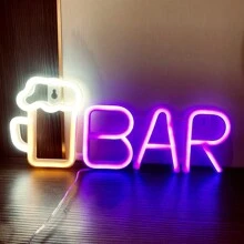 1pc Neon Bar Sign, Pink LED Neon Bar Cup Logo 13.9x5.7in(Approx 35.5x14.5cm), Battery Or USB Powered Neon Light For Home Bar, Bar, Party Wall Decor - Multicolor - View 17