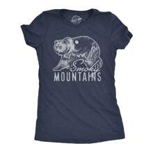 Womens Retro Smoky Mountains T Shirt Funny Camping Vintage Graphic Design Tee Guys Funny Womens T Shirts Cute Vintage Fashion Casual Ladies T-Shirt Gift - 希瑟海軍藍 - 查看 1