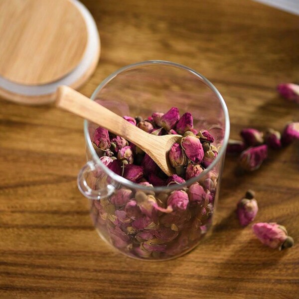 High-End Kitchen Sealed Glass Storage Jar With Wooden Lid, Spoon
