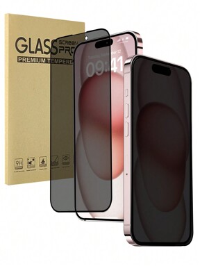 2pcs Privacy Protection Full Screen Tempered Glass Protective Film Compatible With Apple 17 16 Pro Max 15Promax 15Pro 14Promax 13 12 11 With Black Edge Silk Screen Anti-Peeping Full Screen Mobile Phone Protective Film