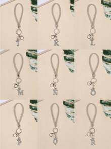1pc Silver Plated Rhinestone Inset English Letter Keychain With Hanging Rope And Sparkling Rhinestone Wrist Strap For Anti-Lost Mobile Phone, Key And Card Souvenir Car Accessories Bag Charm Backpack For School Cute Goth Y2k Halloween Accessories Teachers Day Christmas Gift Ideas - Silver - View 10