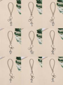 1pc Silver Plated Rhinestone Inset English Letter Keychain With Hanging Rope And Sparkling Rhinestone Wrist Strap For Anti-Lost Mobile Phone, Key And Card Souvenir Car Accessories Bag Charm Backpack For School Cute Goth Y2k Halloween Accessories Teachers Day Christmas Gift Ideas - Silver - View 11