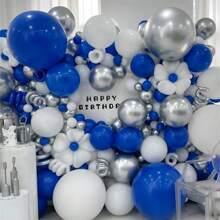 127pcs Royal Blue Silver White Balloons Garland Arch Kit,18 10 5 Inch Different Sizes Pack Party Latex Balloons For Valentine's Day Birthday Holiday Party Decorations,Christmas
