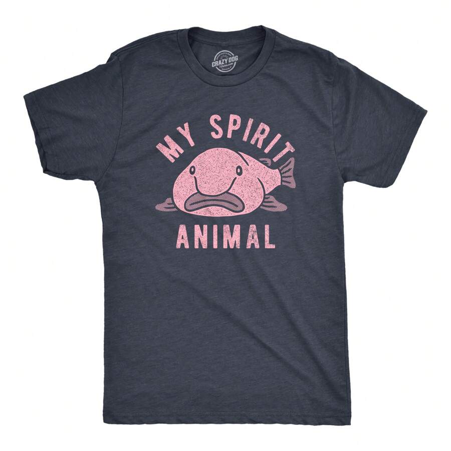 Mens My Spirit Animal T Shirt Funny Ugly Blobfish Joke Tee For Guys Mens Funny T Shirts Cool Vintage Fashion T-Shirt Gift Classic Menswear