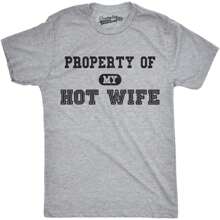 Mens Property Of My Hot Wife Funny Wedding Father's Day Anniversary T Shirt Mens Funny T Shirts Cool Vintage Fashion T-Shirt Gift Classic Menswear - 淺石南灰 - 查看 1