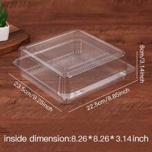 20pcs 9.1 X 6.3 Inches (Approximately 23 X 16 Cm) Transparent Plastic Hinge Container Takeout Trays With Lids And 9 X 8.6 Inches (Approximately 23 X 22 Cm) Reusable Food Containers With Flip Lids For Desserts, Cakes, Cookies, Salads, Pasta, Sandwiches, Fruits And Vegetables Packaging
