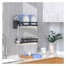Dish Rack, Wall Mounted Stainless Steel Dish Drying Rack, Kitchen Storage With Dish Drainer And Hanging Chopsticks Holder 2 Tier - 彩色 - 查看 2