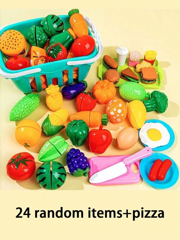 24pcs Random Kitchen Fruit Toys Plus A Random Color Pizza Toy