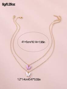 2pcs/Set Girls' Butterfly Pendant Necklace Set, Daily Decoration - Multicolor - View 5